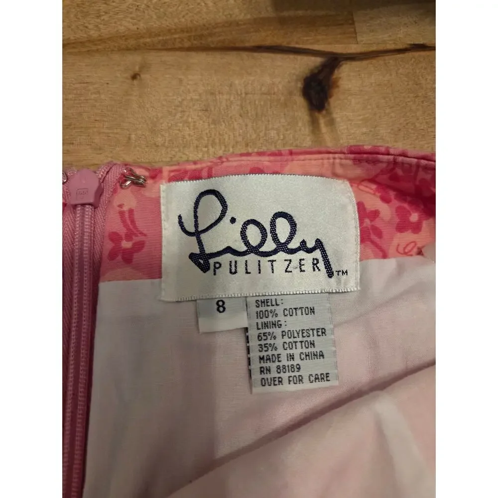 Vintage Lilly Pulitzer Pink Flamingo Print Cotton A-Line Mini Skirt Size 8 - EUC